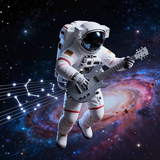 Cyberpunk Astronaut with Cosmic Guitar Strings