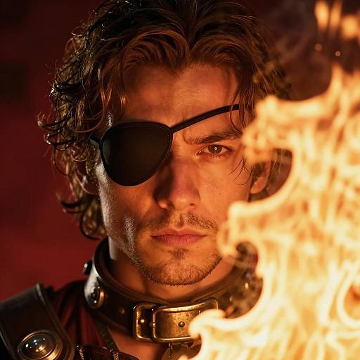 Man with Eyepatch and Fire Explosion