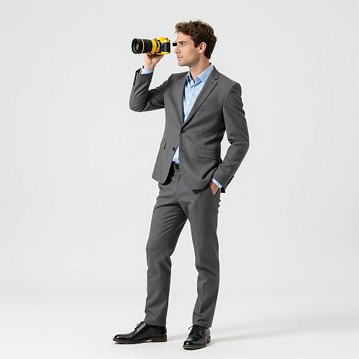 Man in Gray Suit with Yellow Camera