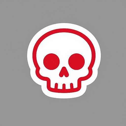 Digital drawing of a red and white stylized skull with simple, bold lines on a gray background.