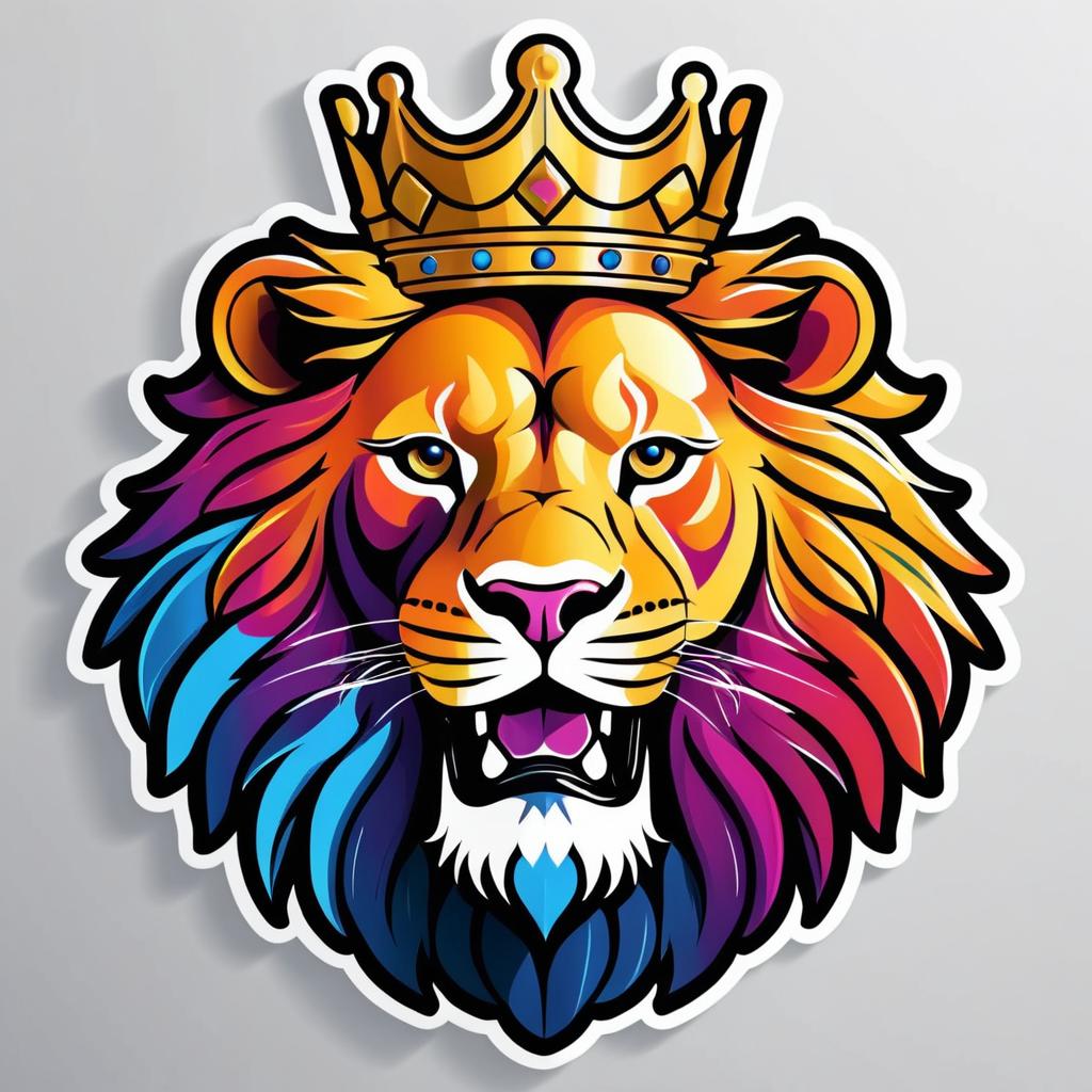 Colorful Lion with Crown Sticker Design