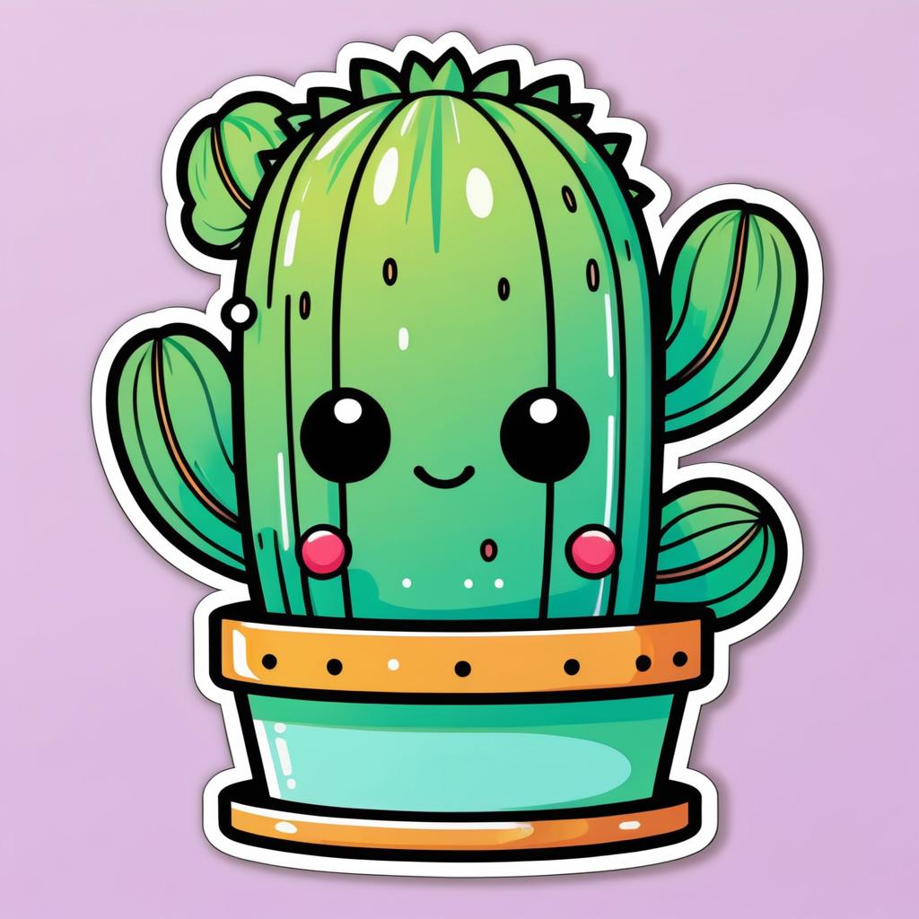 Kawaii Patina Cactus Character Sticker