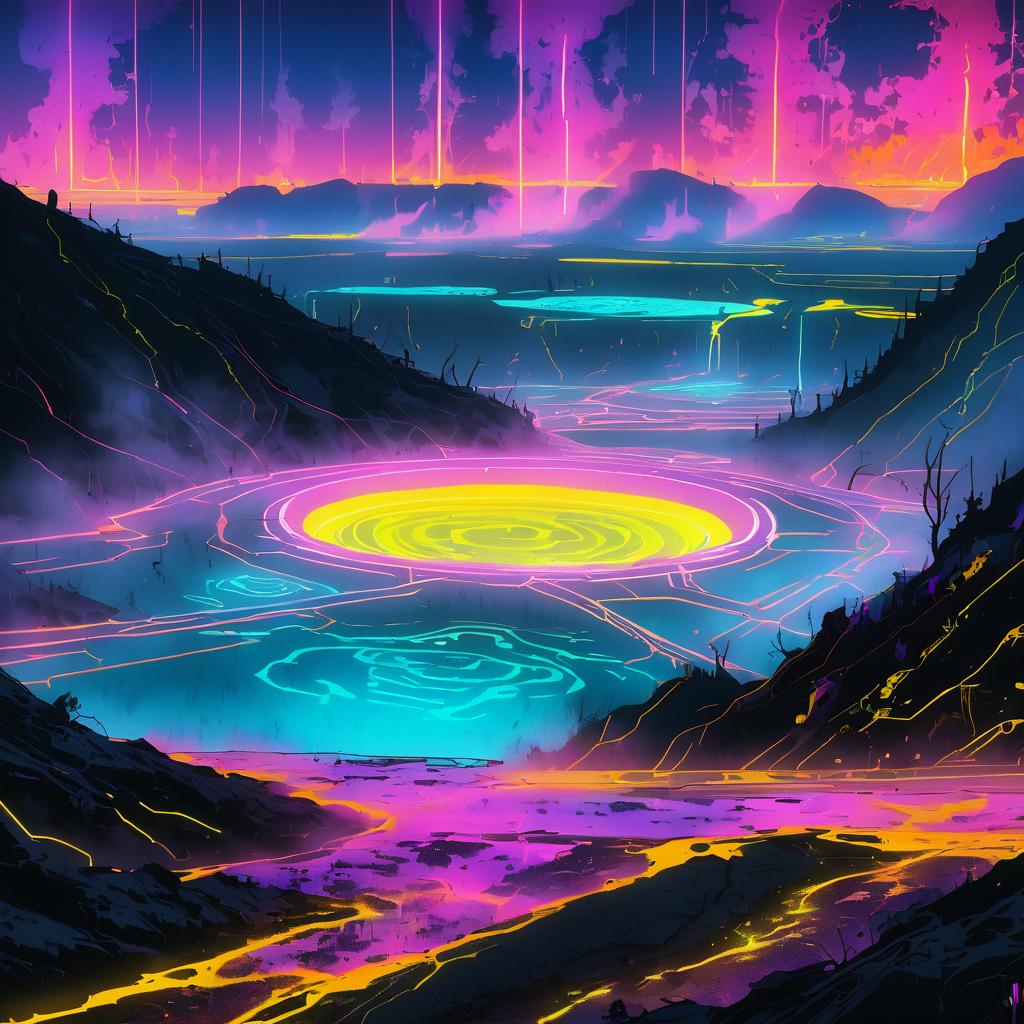 Futuristic Sulfur Springs at Neon Dusk