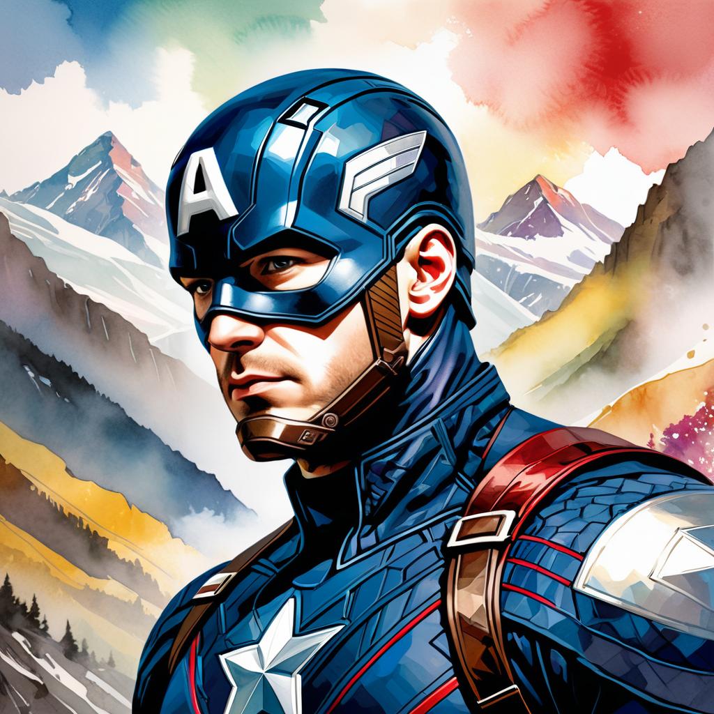 Vibrant Captain America Watercolor Portrait