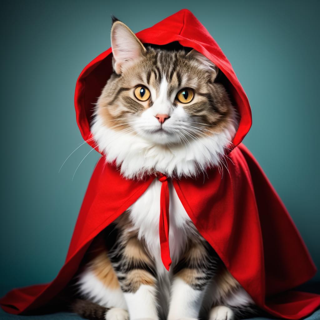 Whimsical Cat in Little Red Riding Hood