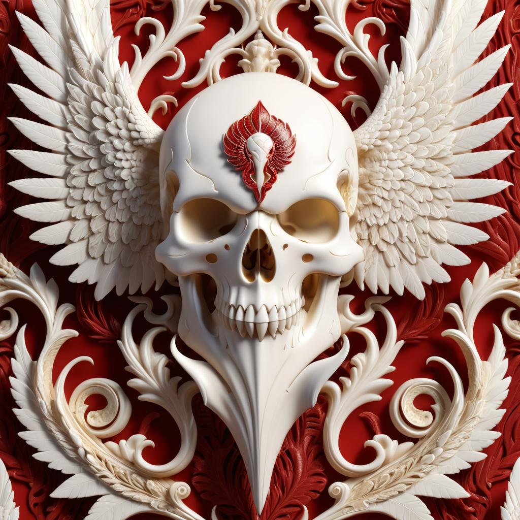 Intricate Phoenix Winged Skull Render