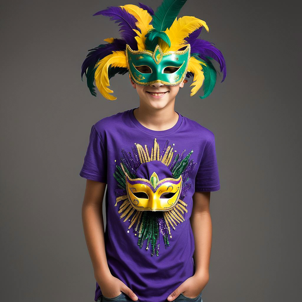 Cheerful Teenage Boy in Mardi Gras Theme