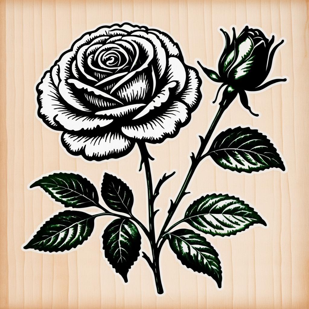 Vintage Botanical Rose Rubber Stamp Design