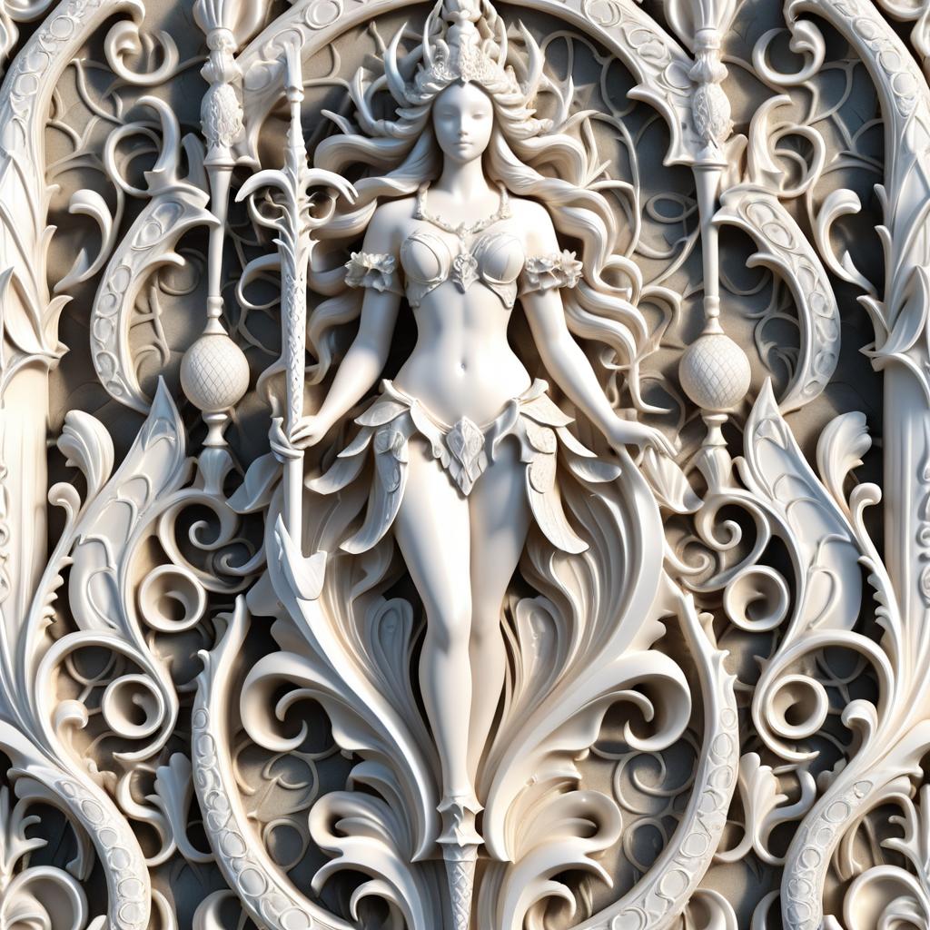 Rococo Mermaid Trident with Occult Symbols