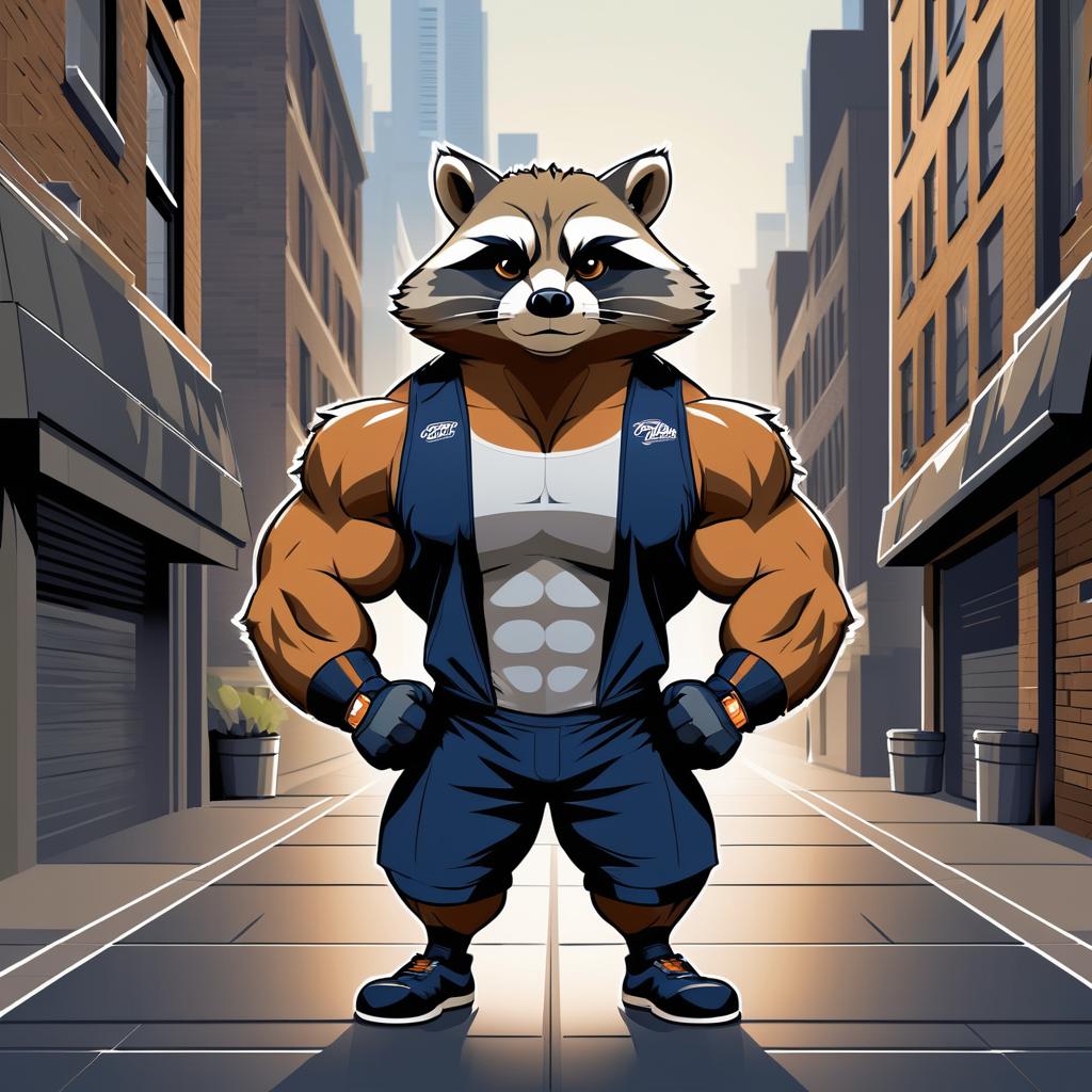 Buff Raccoon in City Alley Illustration