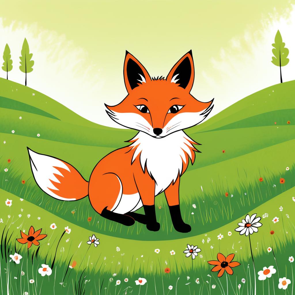 Whimsical Fox in a Sunny Meadow