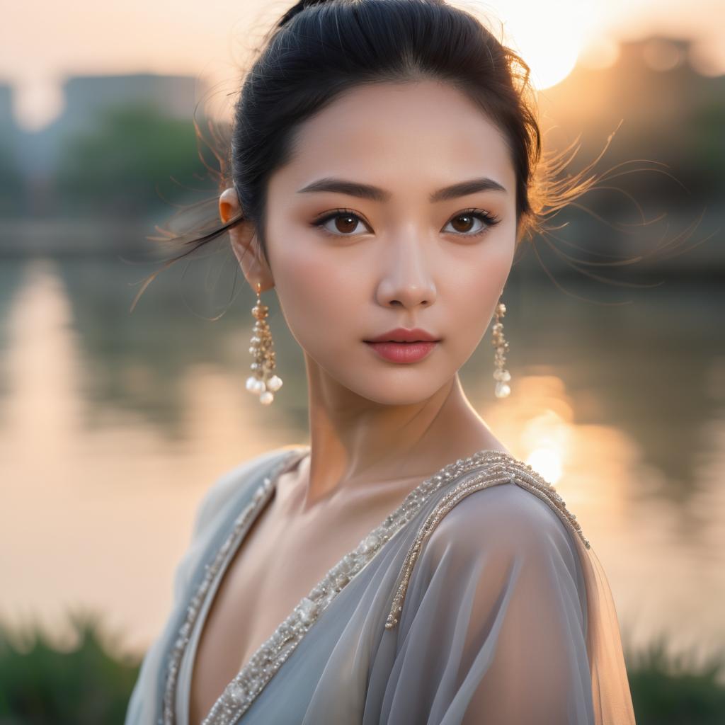 Elegant Asian Dancer Portrait at Sunset