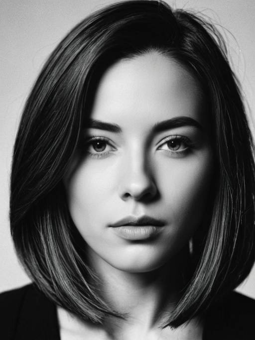 Close-up Portrait of Woman with Long Bob Hairstyle