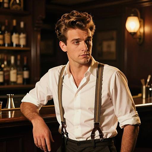 Vintage Pompadour Bartender in Speakeasy