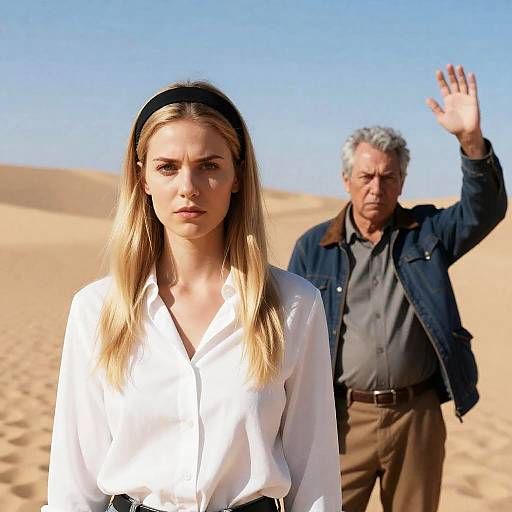 Serious Blonde Woman and Man in Desert