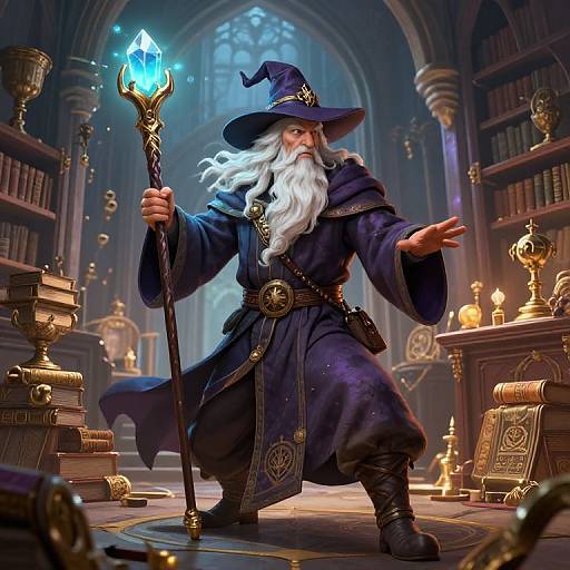 Wise Old Wizard in Tower Library