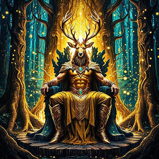 Golden Antlered Forest Deity Portrait