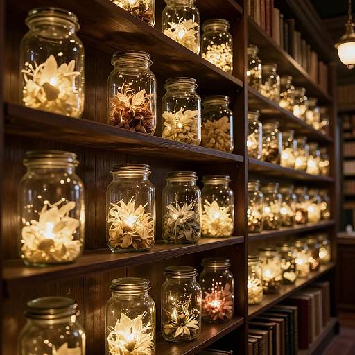 Mystical Vintage Library with Glowing Jars