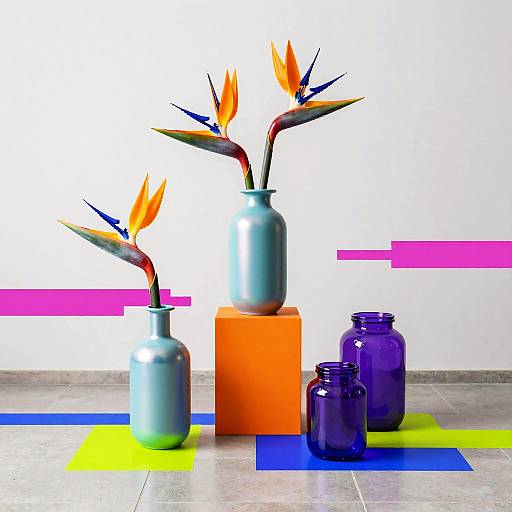 Neon Glitch Art of Exotic Flowers