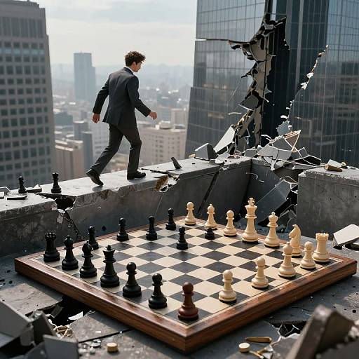 Chess Game on Crumbling Skyscraper