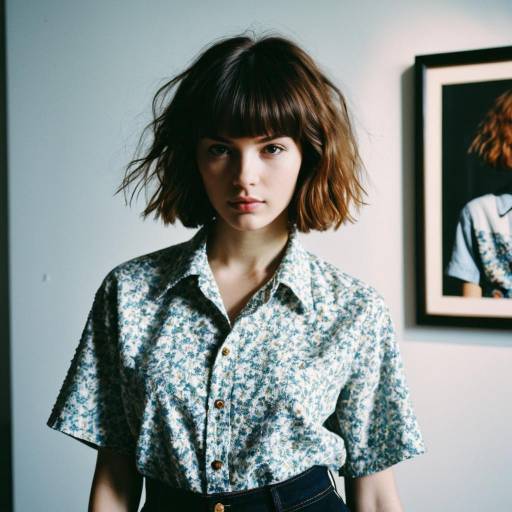 Shaggy Bob Hairstyle on Model in Vintage Shirt