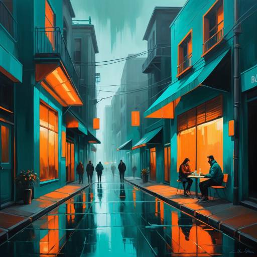 Vibrant Teal and Orange Digital Art