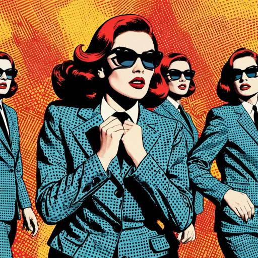 Pop Art Illustration of Red-Haired Woman in Blue Suit