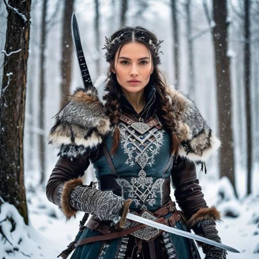 Female Warrior in Winter Forest