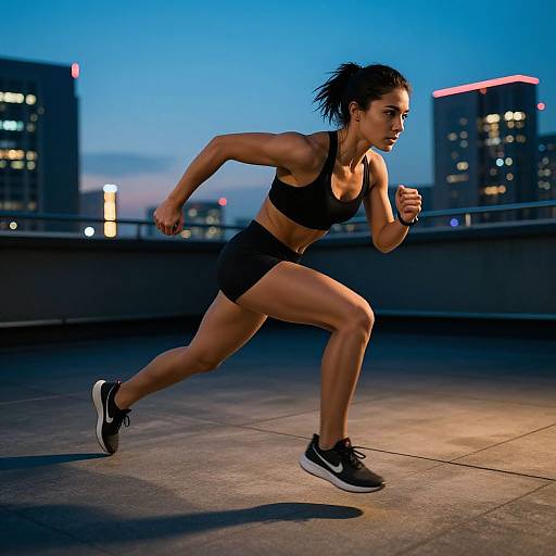 Wiry Woman Sprinting on Rooftop Gym