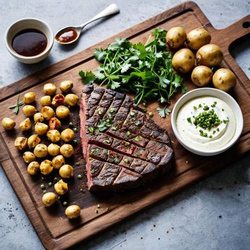 Grilled American Steak with Texas Potatoes and Dips