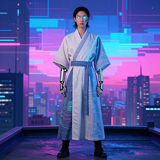 Cyberpunk Fusion Fashion on Rooftop