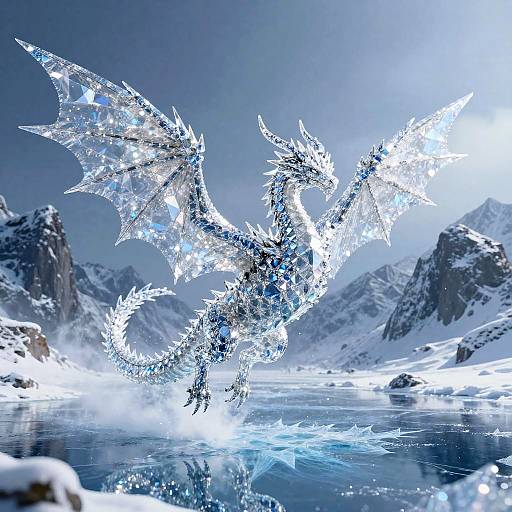 Soaring Crystal Dragon Over Frozen Lake