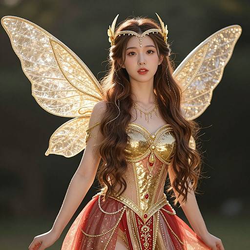 Fairy Girl in Golden Wings