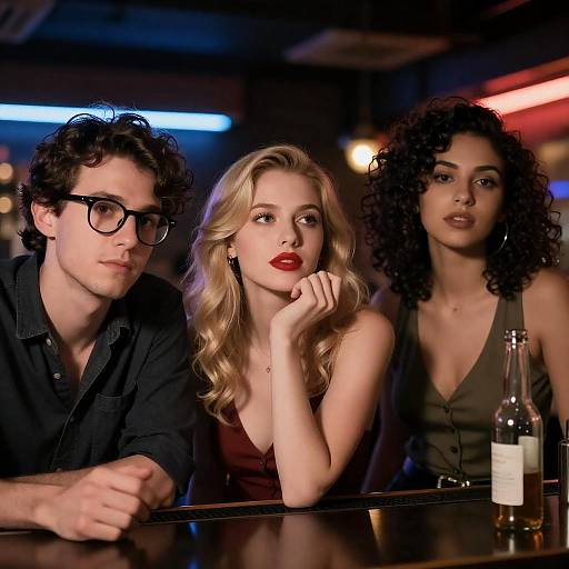 Three Friends in a Dimly Lit Bar