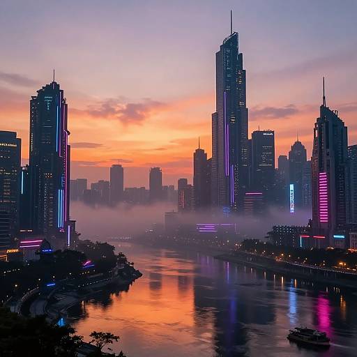 Cyberpunk Fantasy Cityscapes at Sunset