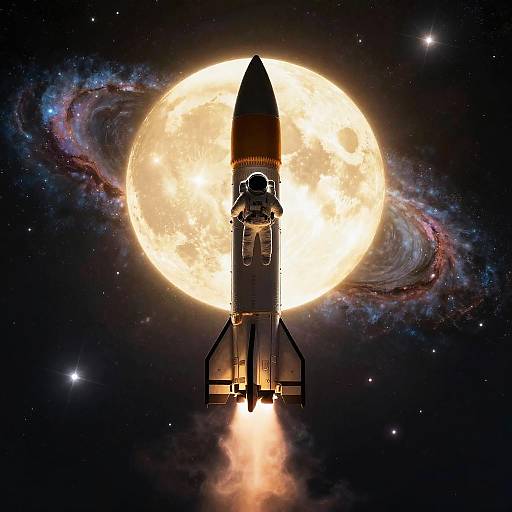 Astronaut Riding Rocket in Galaxy