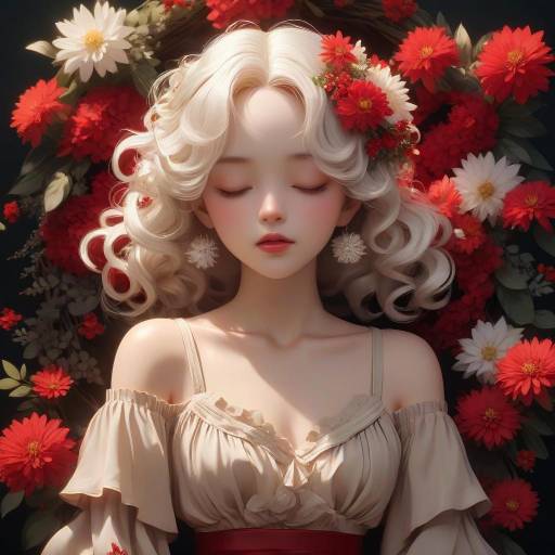 Serene Anime Woman in Floral Elegance