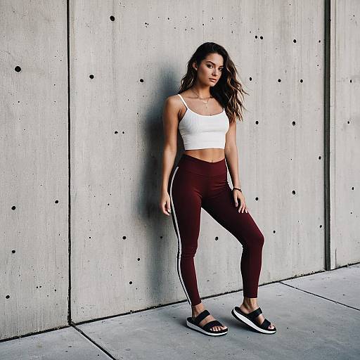 Sporty Casual Woman in Maroon Leggings
