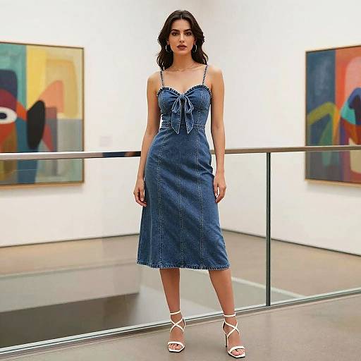 Chic Woman in Denim at Art Gallery