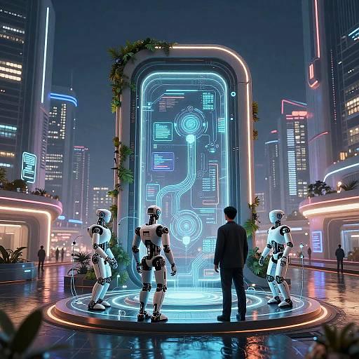 Futuristic AI-Integrated Cyberpunk Cityscape