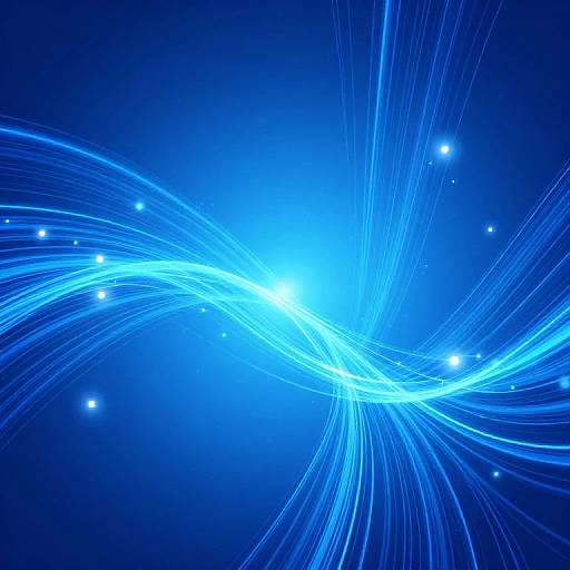 Digital abstract art: Bright blue swirling lines with glowing white dots on a deep blue background, creating a dynamic, cosmic effect.