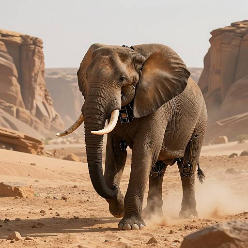 Bionic African Elephant Charging in Desert Canyon