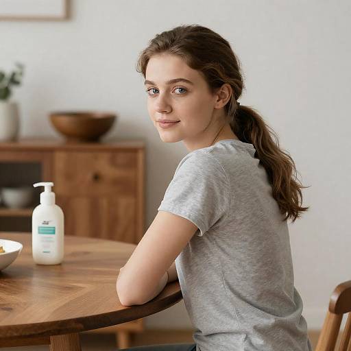 Young Woman at Dining Table Portrait