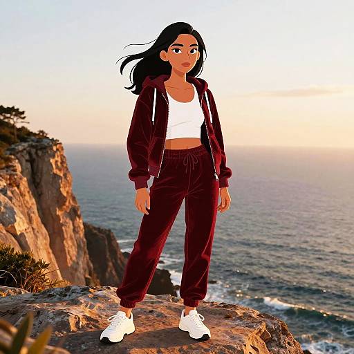 Youthful Female Rock Climber at Sunset