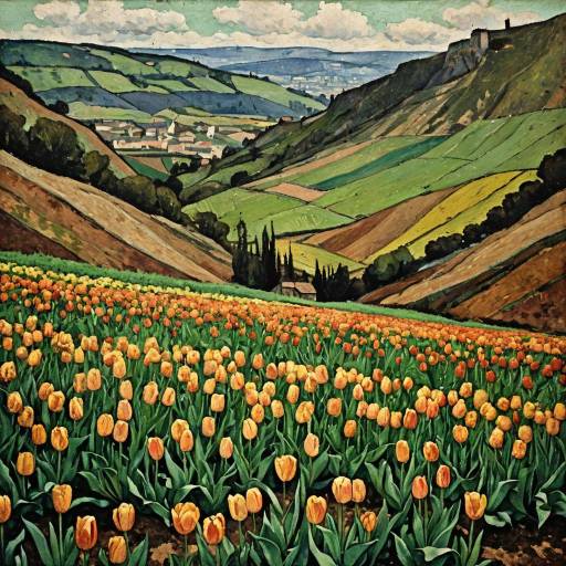 Cézanne-Inspired Tulip Fields Landscape