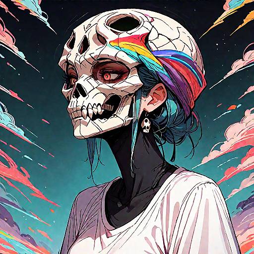 Woman Wearing Skull Mask with Colorful Headscarf