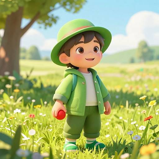 Cheerful Boy in Sunny Meadow