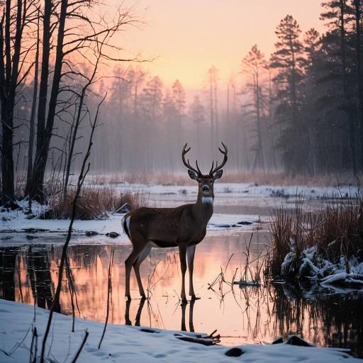 Ethereal Deer in Foggy Dawn Wilderness Ethereal Deer in Foggy Dawn Wilderness