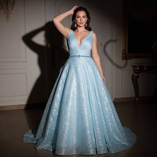 Elegant Curvy Woman in Ice Blue Gown