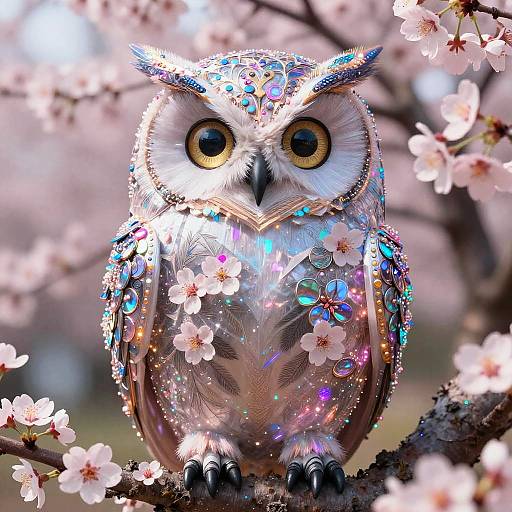 Cyberpunk Cherry Blossom Owl Watercolor Dream